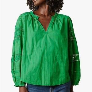 Velvet by Graham & Spencer Tayler Green Cotton Lace Top – Romantic Preppy Boho